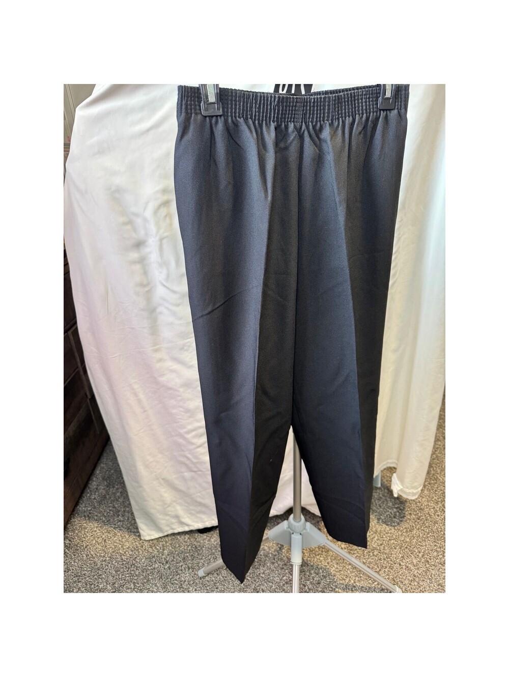 276 Alia Petites Black Elastic Waist Pull On Straight Leg Dress Pants Size 10P